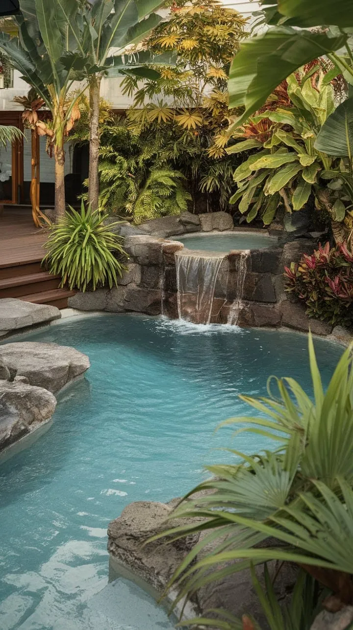 Waking up to a secluded lagoon pool enveloped by vibrant greenery and breathtaking waterfalls is like stepping into a dream paradise.