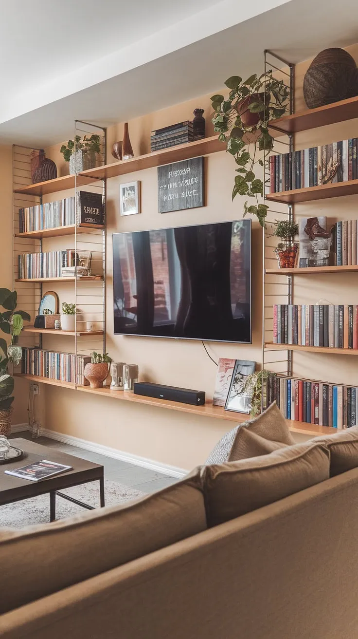 A sleek black tv wall design featuring a 70&#8243; TV mounted on a striking black wood tv wall.  This high tv wall idea utilizes paneling to create a sophisticated and visually appealing black tv feature wall. The black and wood tv wall is a perfect example of how to incorporate tv with paneling for a truly impressive home theater setup.