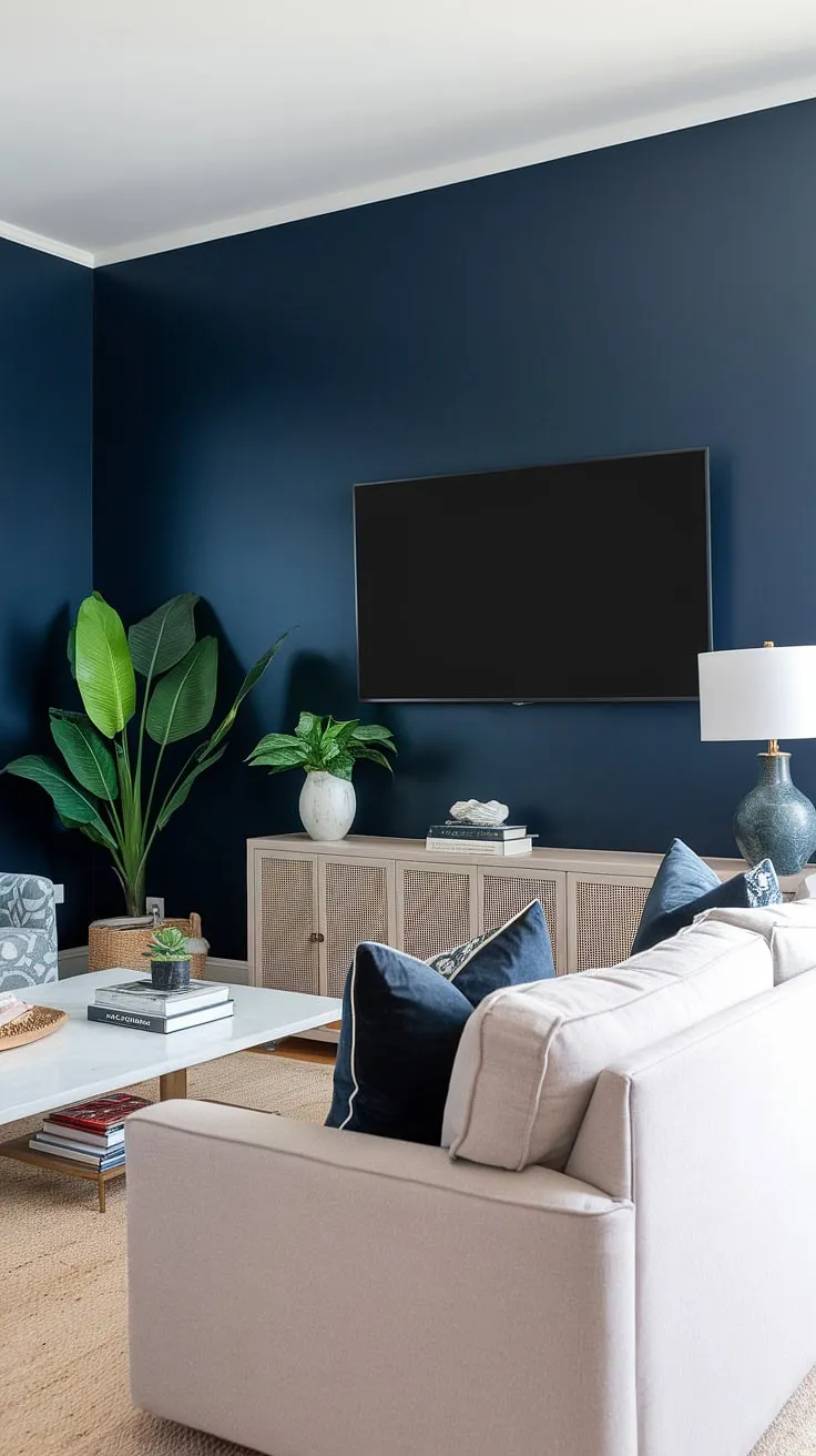 This black TV wall feature is the epitome of modern minimalist design.  The 70&#8243; TV, seamlessly integrated with the sleek black paneling and rich wood accents, creates a stunning focal point.  High TV wall ideas don't get much better than this sophisticated blend of black and wood, showcasing the panels behind the TV to perfection.  A true statement piece.
