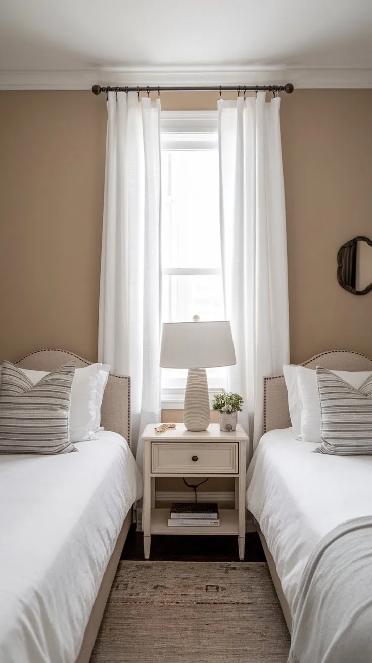 Two twin beds and a minimalist design create a serene and welcoming guest room.