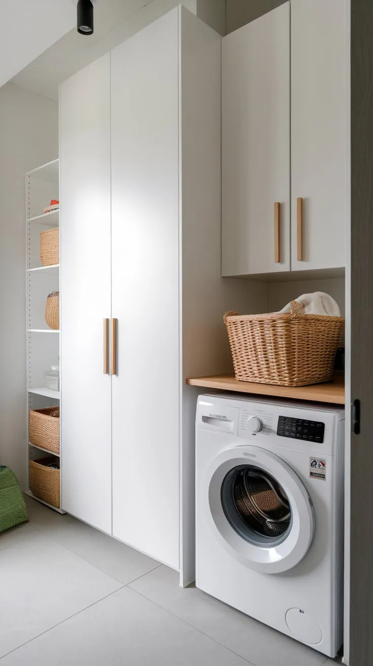 Maximize your modern laundry space with smart storage solutions in a compact utility room.