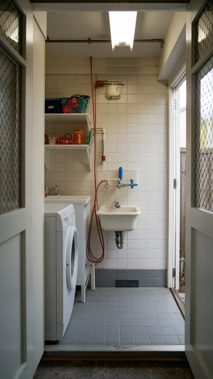 A dedicated dog wash station enhances this efficient utility room, combining laundry, storage, and pet care in one convenient space.