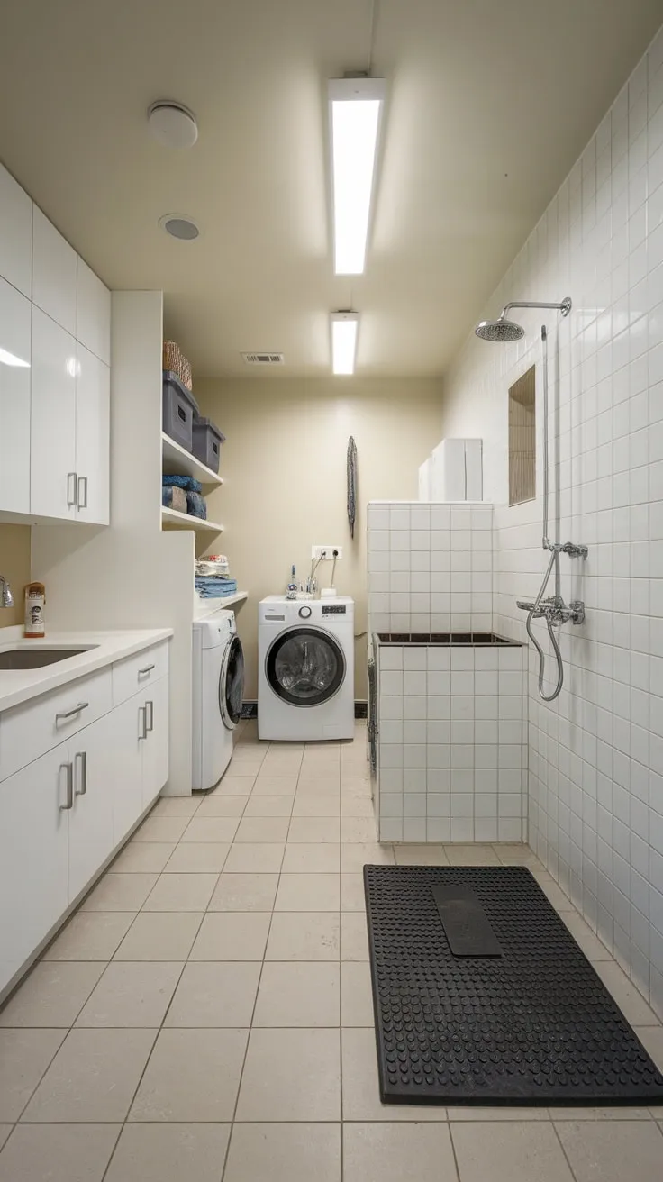 Upgrade your home with a stylish utility room featuring a built-in dog wash, laundry, and ample storage.