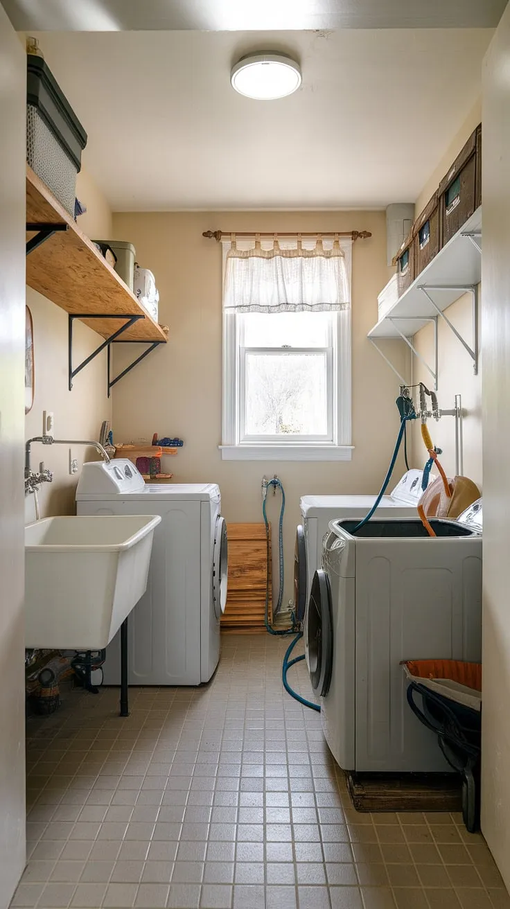 This pet-friendly utility space seamlessly blends laundry day with dog wash day!  The dedicated dog washing station, complete with hose and nozzles, makes bath time a breeze in this thoughtfully designed utility room with dog wash.