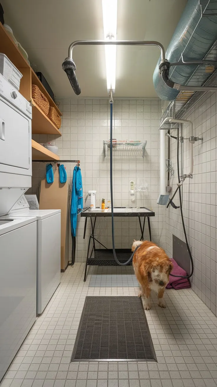 This pet-friendly utility space is a game-changer!  Our dedicated utility room with dog wash features a convenient dog washing station, a fully equipped pet grooming area, and even a laundry room with dog wash capabilities, making pet care a breeze.  This home pet wash area and dog bathing station ensures a clean and hygienic environment for your furry friend.