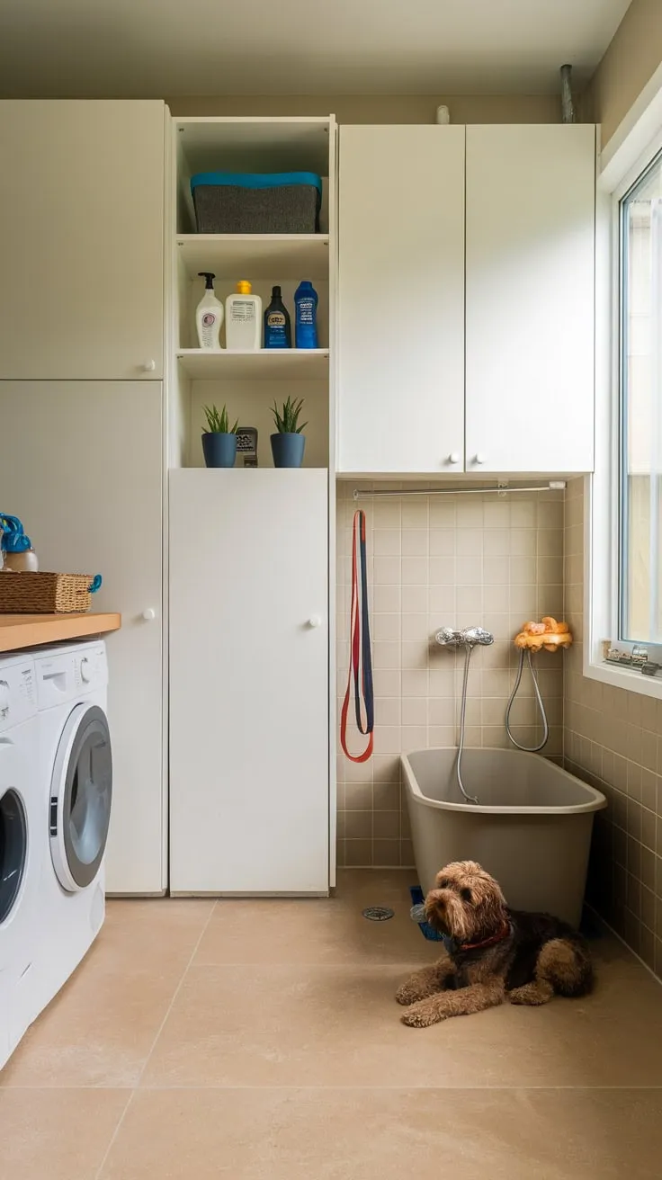 Upgrade your home with a stylish utility room featuring a convenient dog wash, combining laundry and pet care in one efficient space.