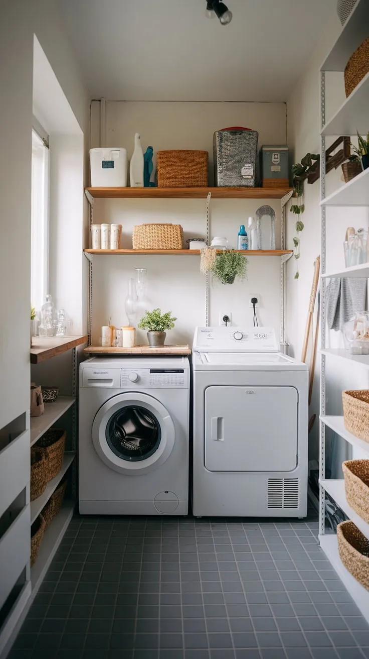 Maximize your space with this stunning laundry room renovation.  This stylish utility room, despite its narrow layout, showcases how smart design can create a dream laundry room.  Explore these laundry room layouts for ideas on transforming your own space, whether it's a garage laundry or a compact utility area.  Modern laundry rooms don't have to be large to be luxurious.