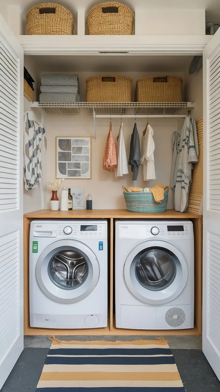 Transforming a cramped utility room into a dream laundry room? This modern laundry room renovation showcases how a narrow laundry room can become a stylish and efficient space.  The thoughtful laundry room layouts and garage laundry setup are the perfect example of maximizing potential in even the smallest of areas.