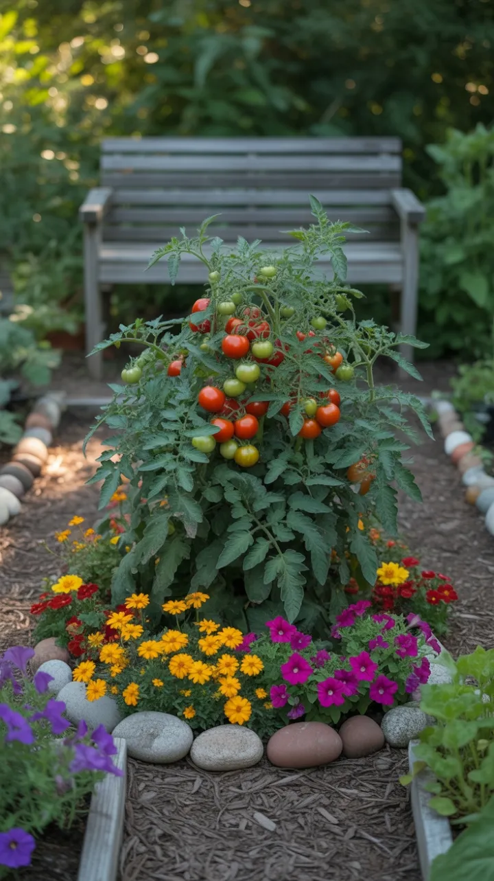 Sunlit Tomato Garden in Full Bloom