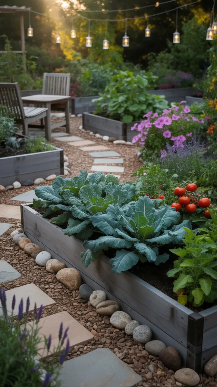 Golden-Hour Vegetable Garden Oasis