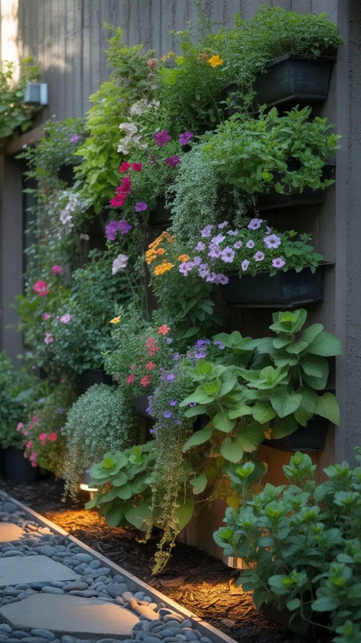 Sunlit Vertical Oasis of Cascading Blooms