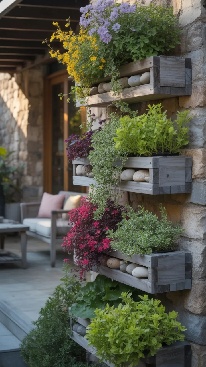 Sunlit Cascade of Blooms Over Weathered Stone