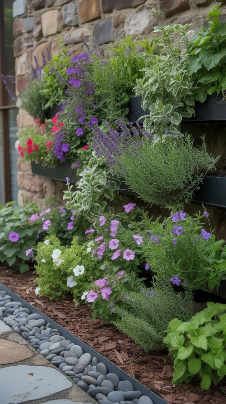 Dew-Kissed Cascade of Lavender, Salvia and Petunias