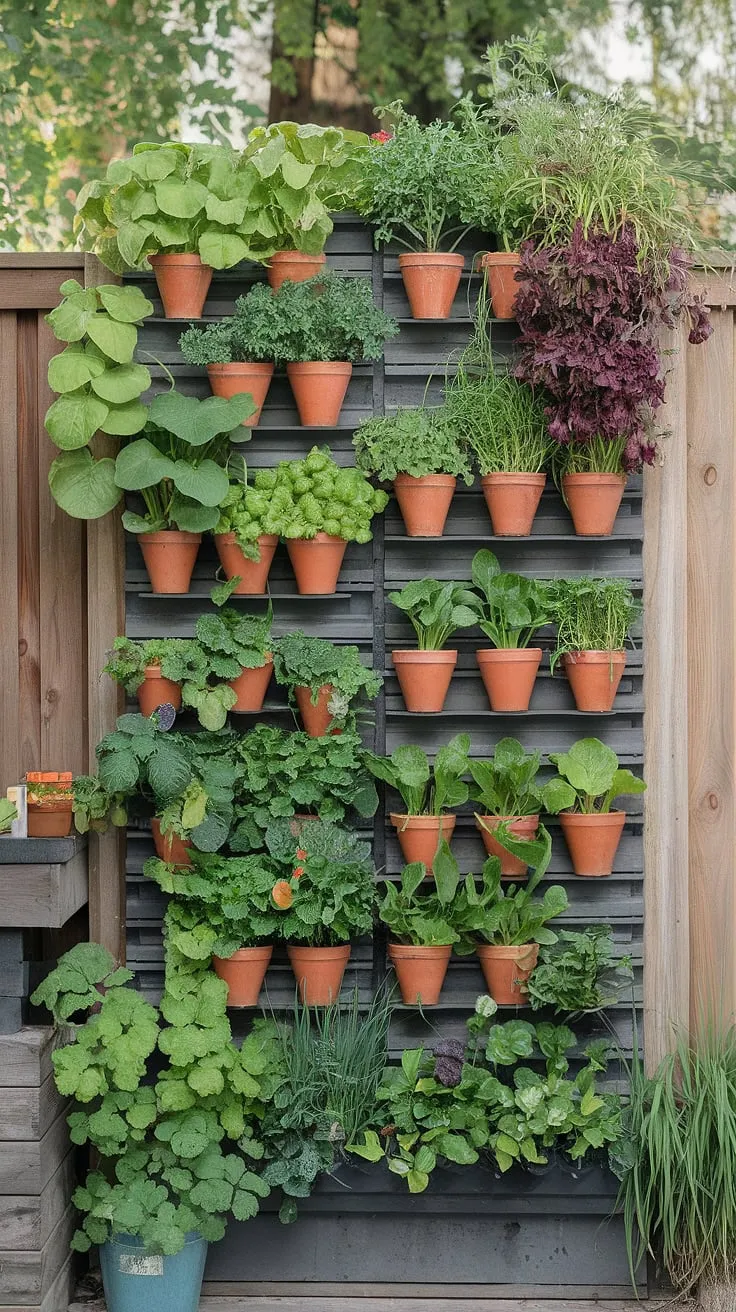 Vertical gardening maximizes space and yields a vibrant array of vegetables and herbs