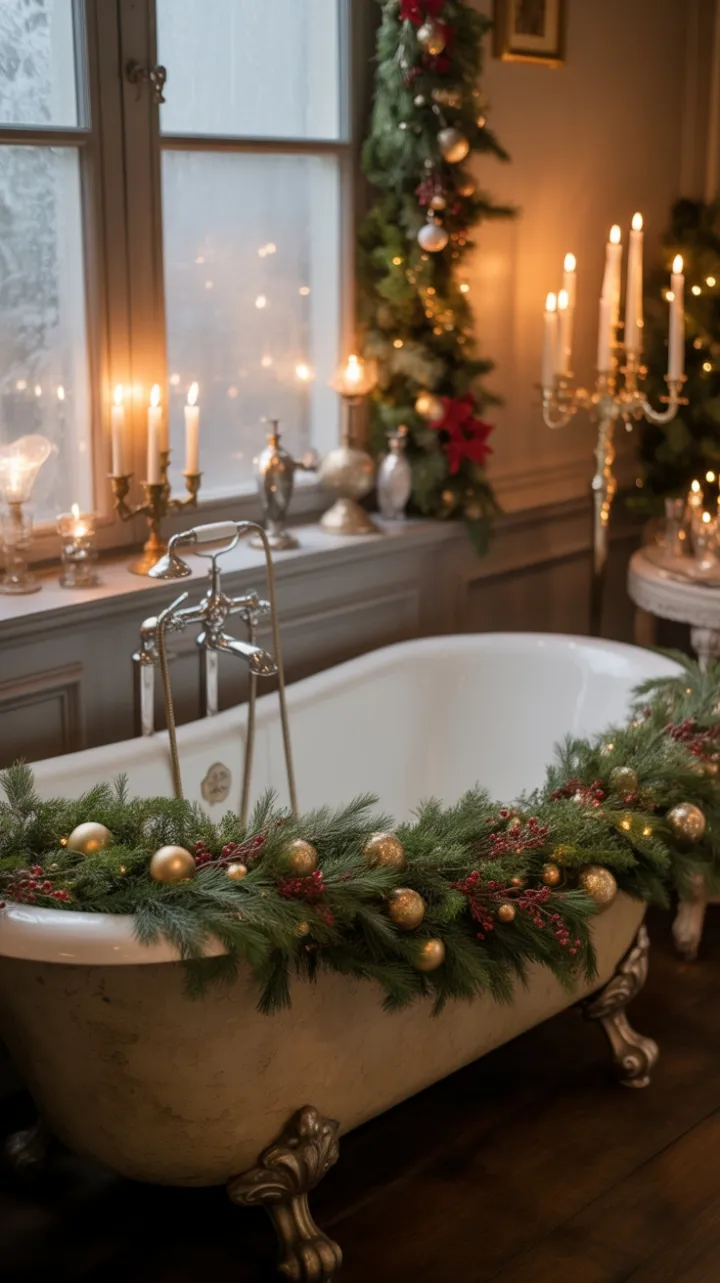 Candlelit Victorian Yuletide Bath Amid Snowy Garden