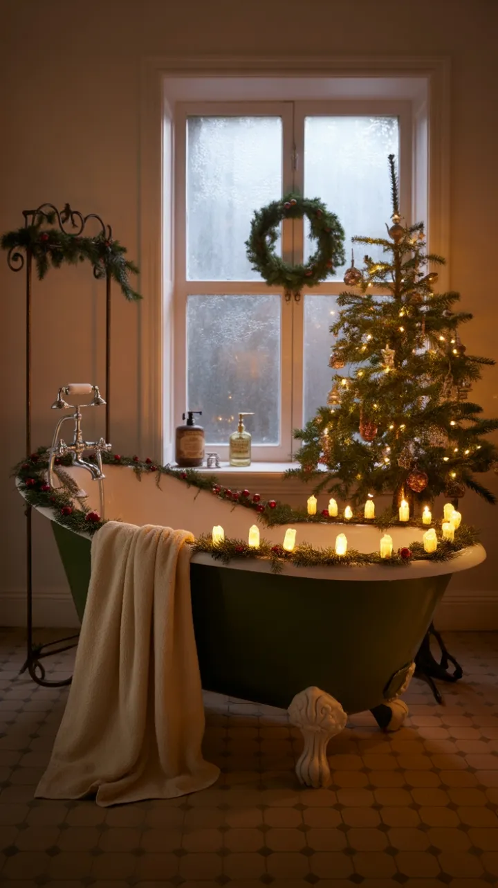 Victorian Christmas Bath of Candlelight and Evergreens