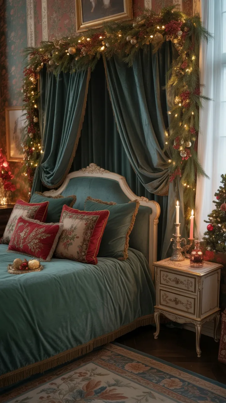 Emerald Velvet Christmas in a Candlelit Victorian Boudoir
