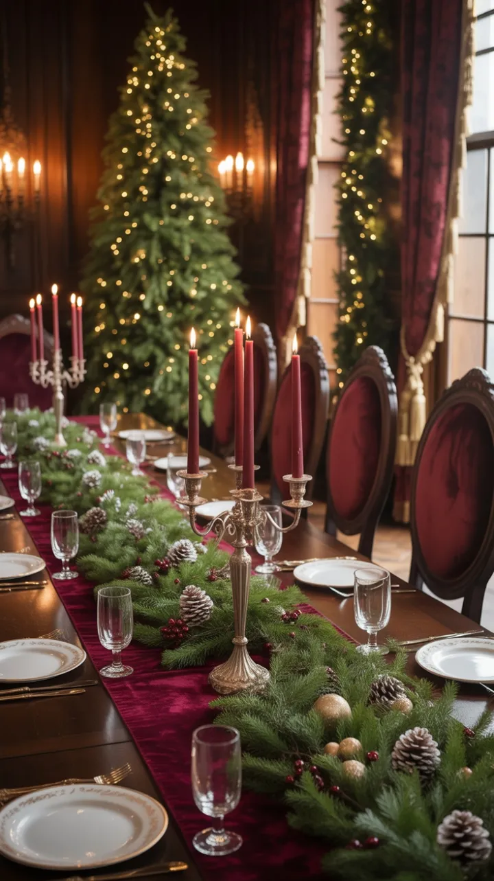 Victorian Christmas Banquet in Crimson and Gold