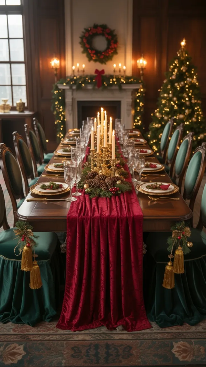 Victorian Christmas Banquet in Crimson Velvet and Candlelight