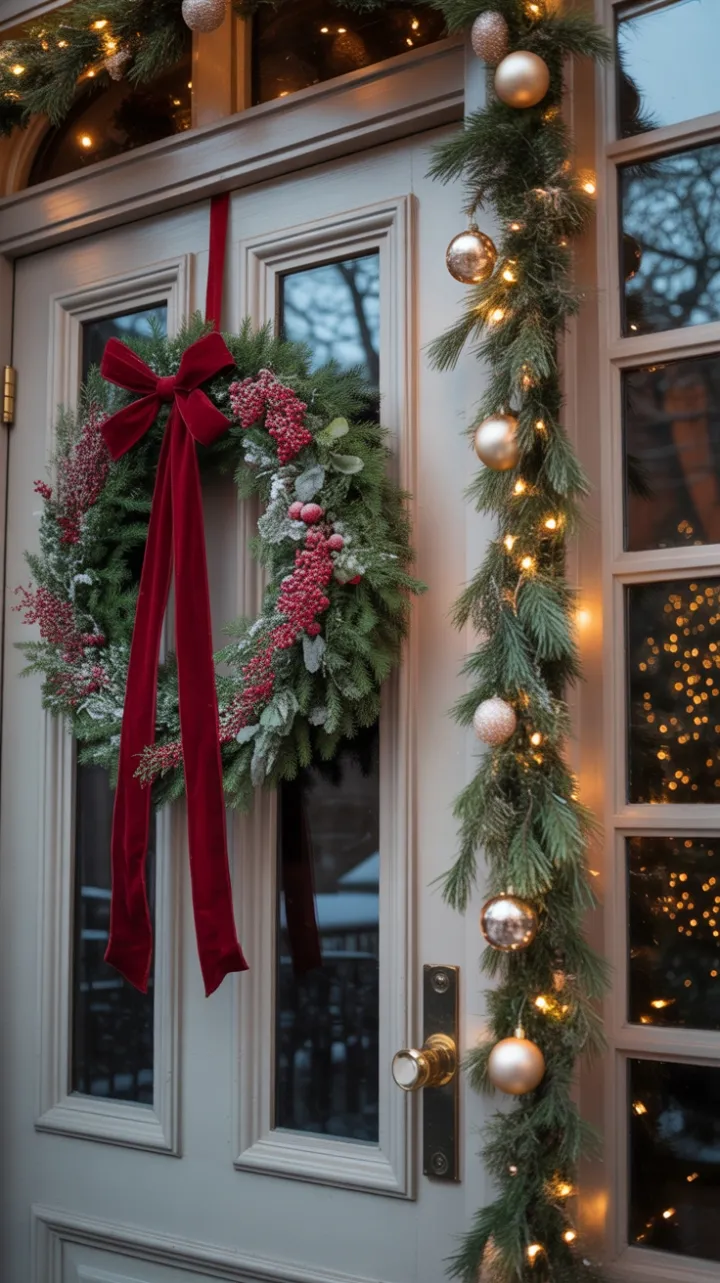 Victorian Front Door in Velvet-Bowed Holiday Splendor