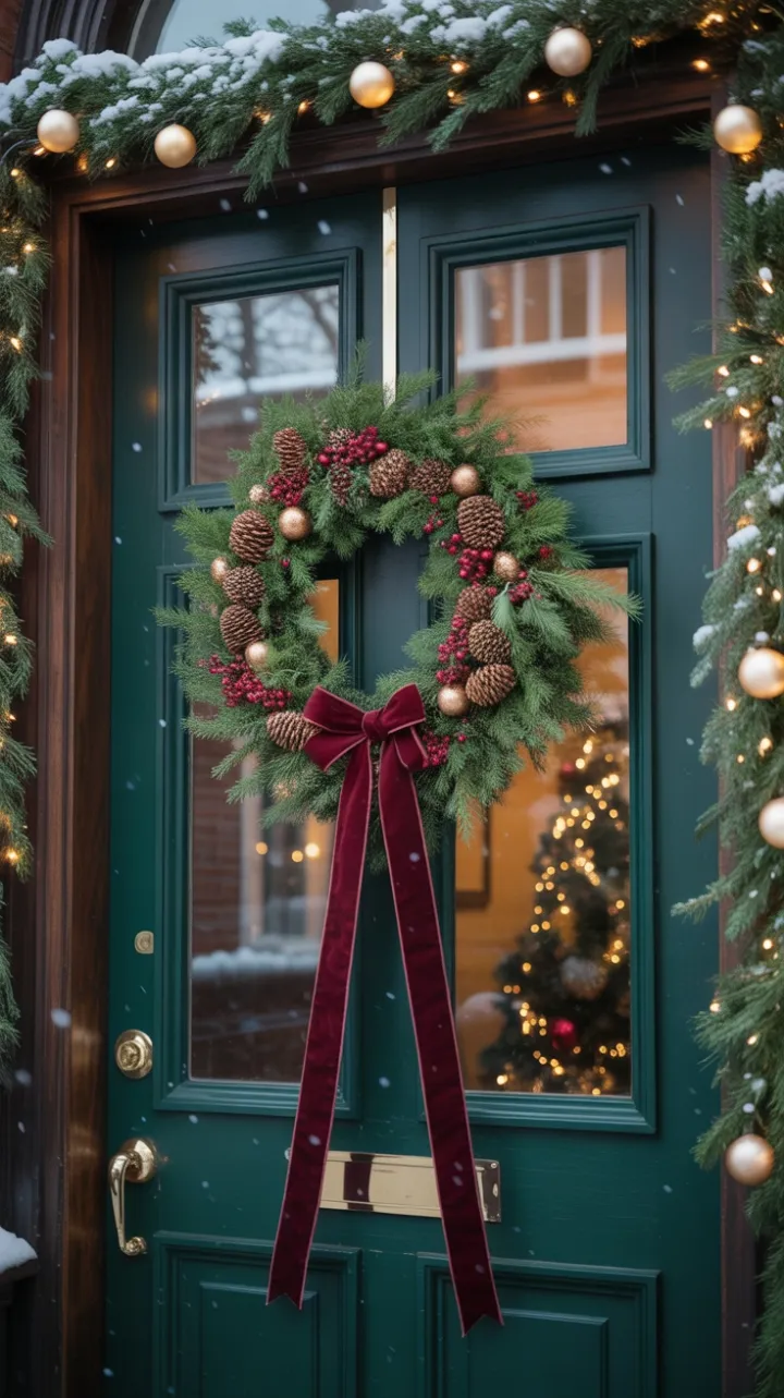 Victorian Doorway Wrapped in Christmas Warmth