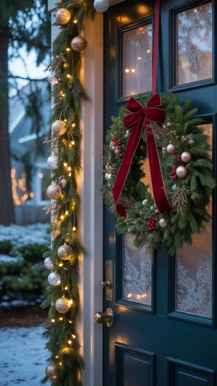 Victorian Doorway Dressed in Velvet, Gold, and Twilight Snow