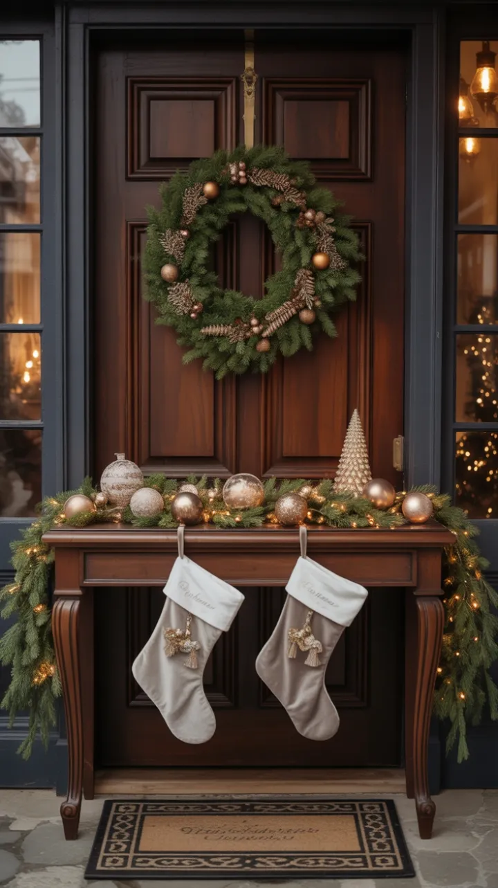 Evergreen Welcome at a Cozy Victorian Doorway