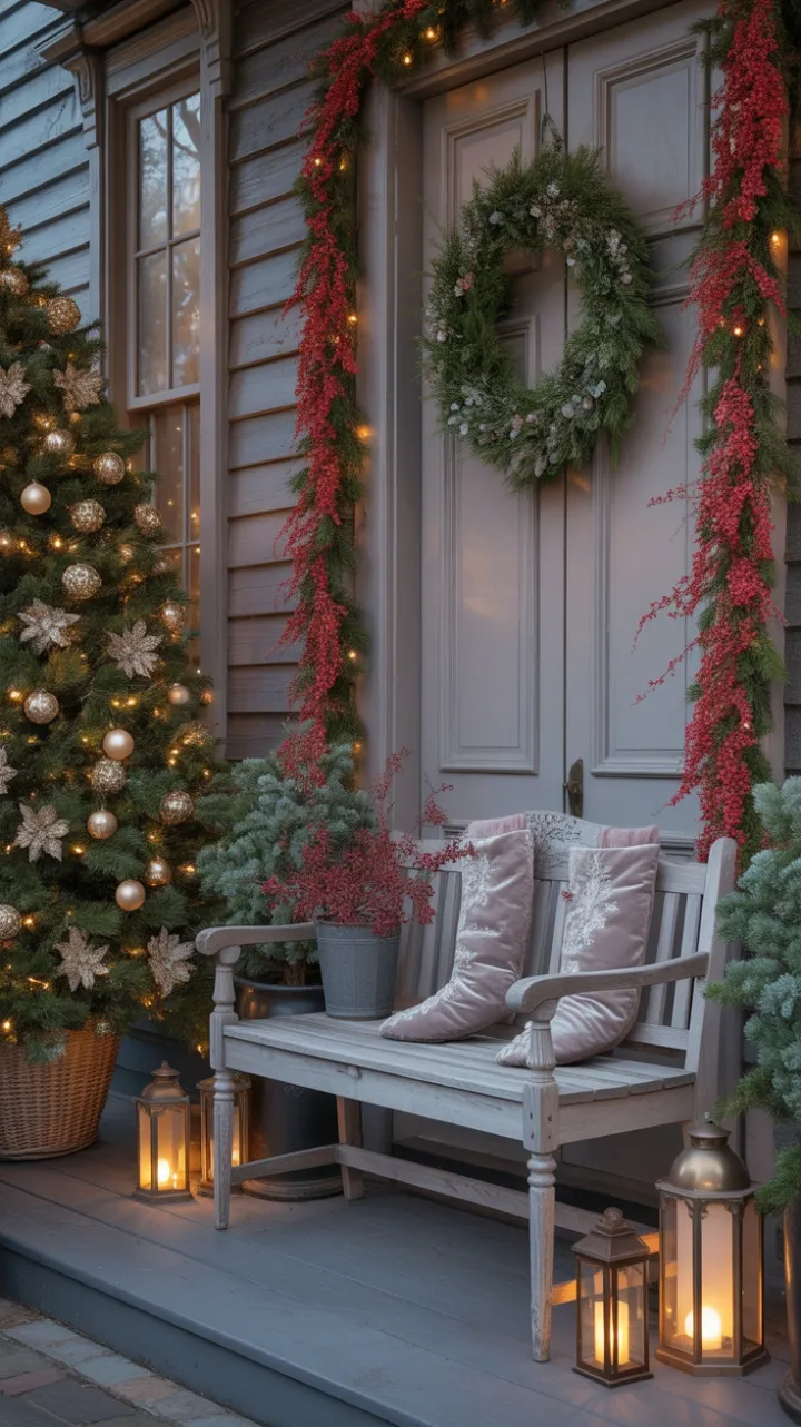 Victorian Christmas Porch Draped in Velvet, Garland, and Lantern Light