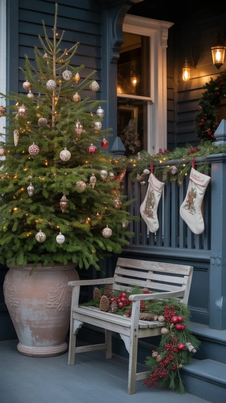 Storybook Victorian Porch Wrapped in Christmas Glow