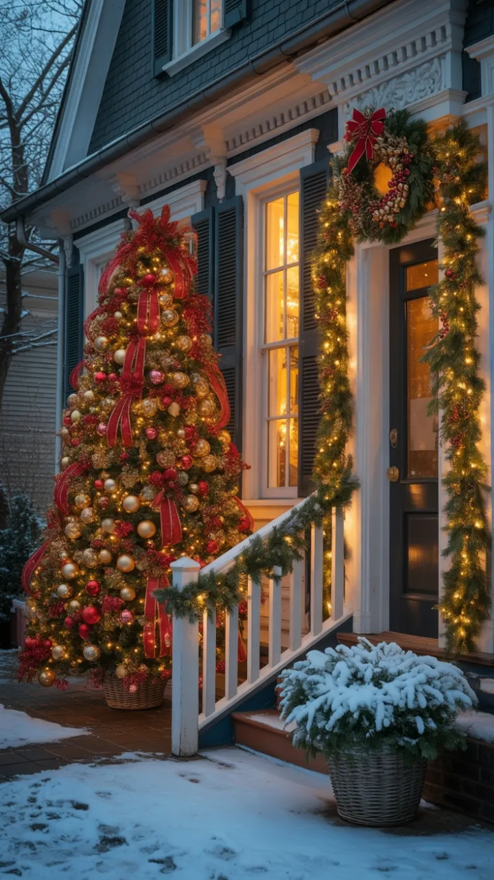 Snow-Kissed Victorian Home Wrapped in a Golden Christmas Glow
