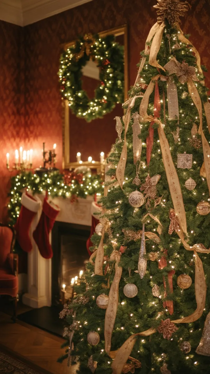 Victorian Christmas Parlor Bathed in Candlelight