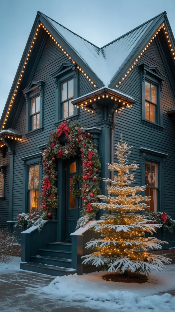 Snow-Kissed Victorian Dressed in Warm Christmas Glow