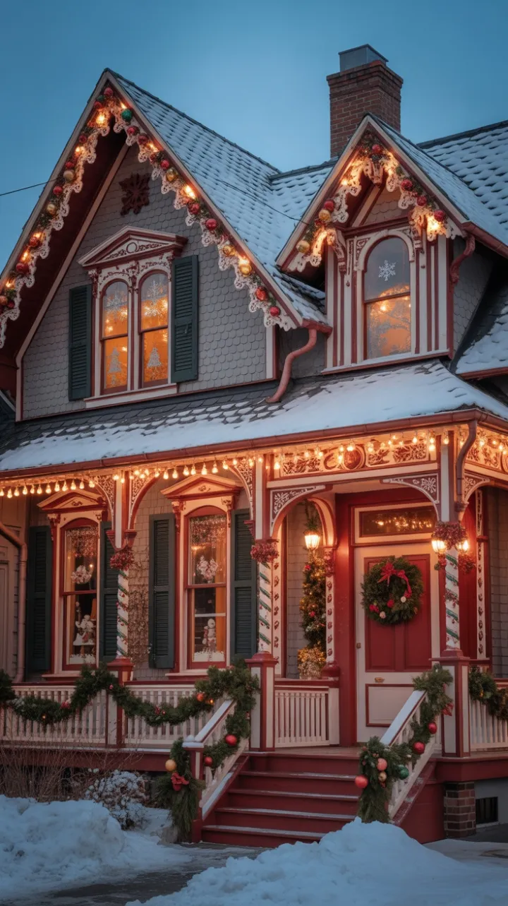 Victorian Gingerbread House Aglow with Holiday Cheer
