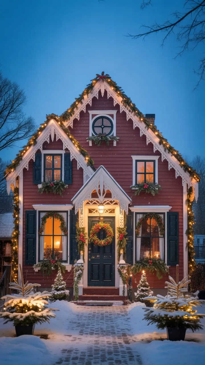 Victorian Gingerbread House Dressed in Twinkling Christmas Magic
