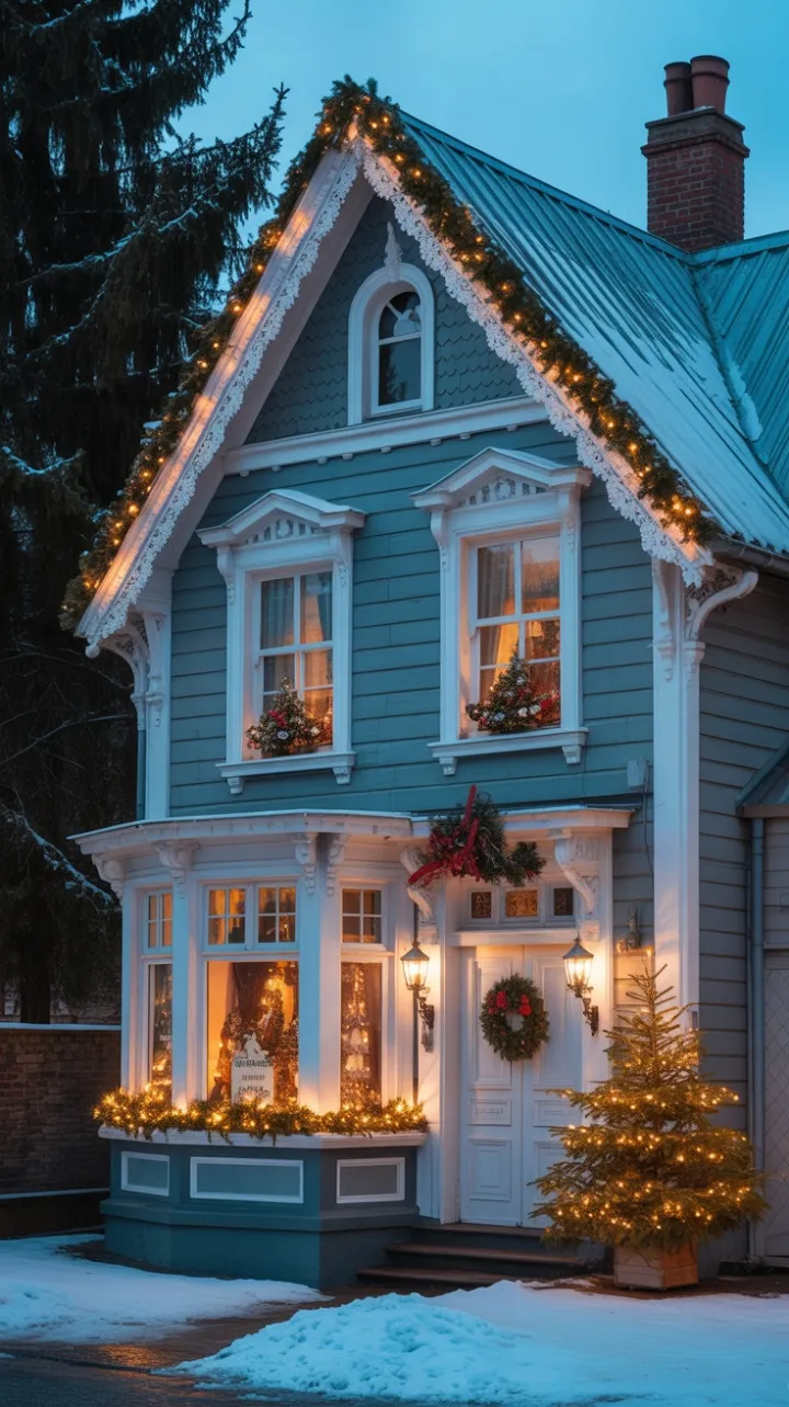 Snow-Kissed Victorian Home Bathed in Warm Christmas Glow