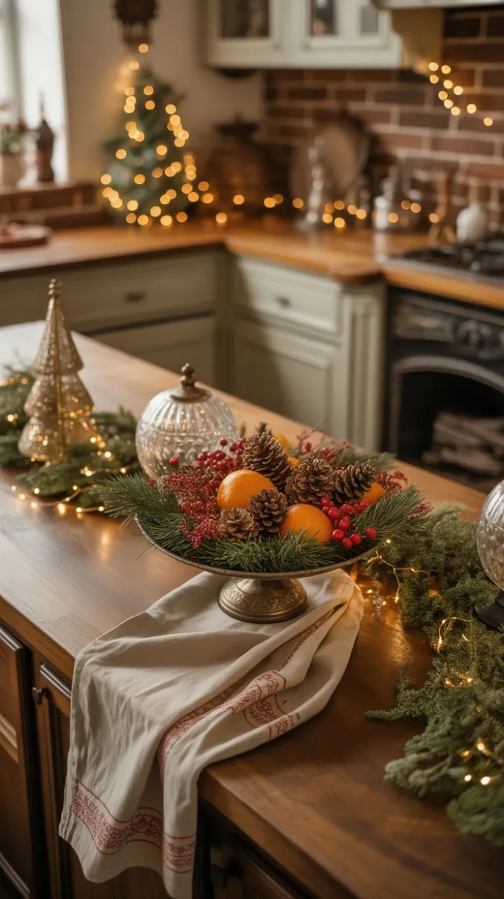 Warm Victorian Holiday Hearth on a Festive Wooden Countertop