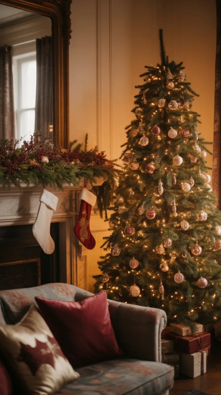 Victorian Parlor Aglow in Golden Christmas Light