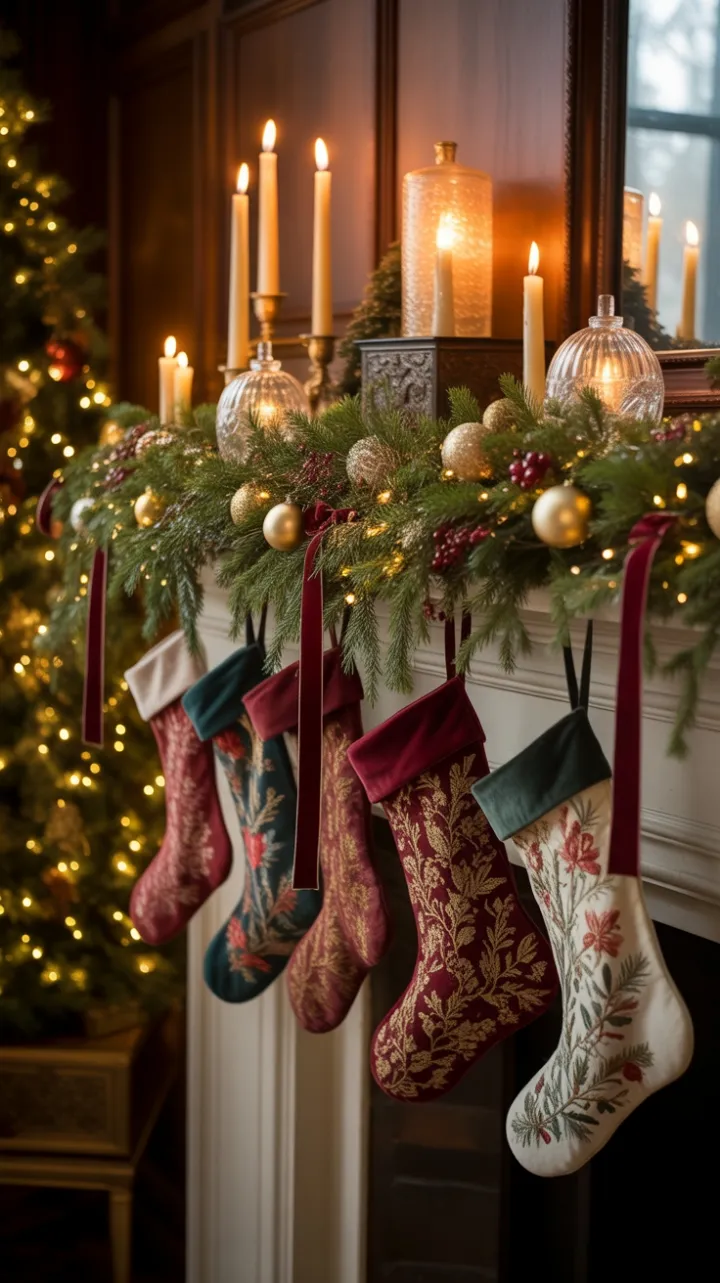 Victorian Hearth Dressed in Holiday Velvet and Gold
