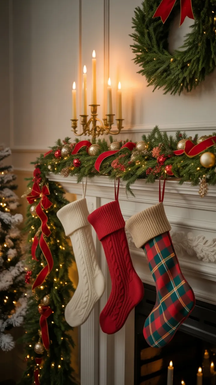 Candlelit Victorian Mantel Adorned in Velvet Garland and Gold