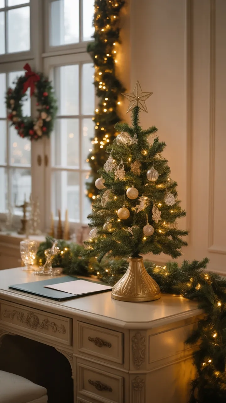 Victorian Desk Dressed in Twinkling Christmas Charm