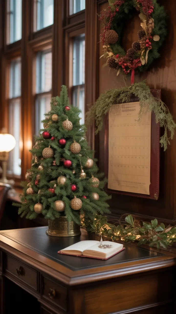 Yuletide Elegance on a Victorian Mahogany Desk