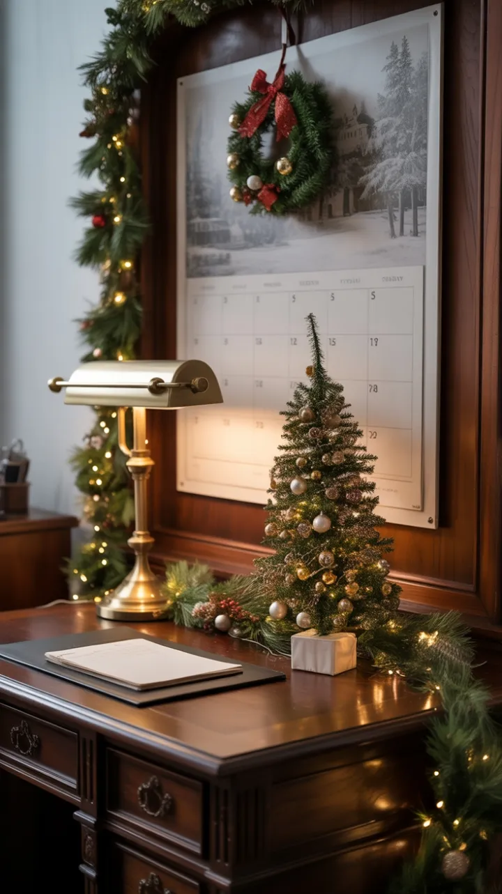Victorian Mahogany Desk Bathed in Warm Christmas Glow