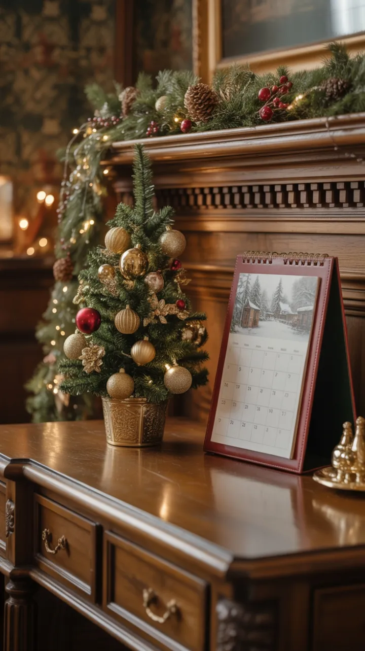 Victorian Desk Bathed in Warm Christmas Glow