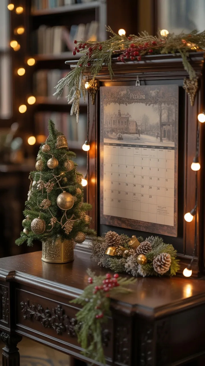 Victorian Mahogany Desk Dressed in Golden Winter Cheer