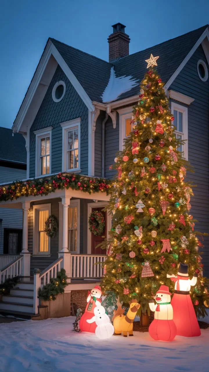 Twinkling Victorian Christmas on a Snow-Kissed Lawn