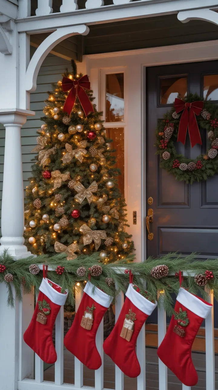 Victorian Porch Dressed in Velvet Bows and Warm Holiday Glow