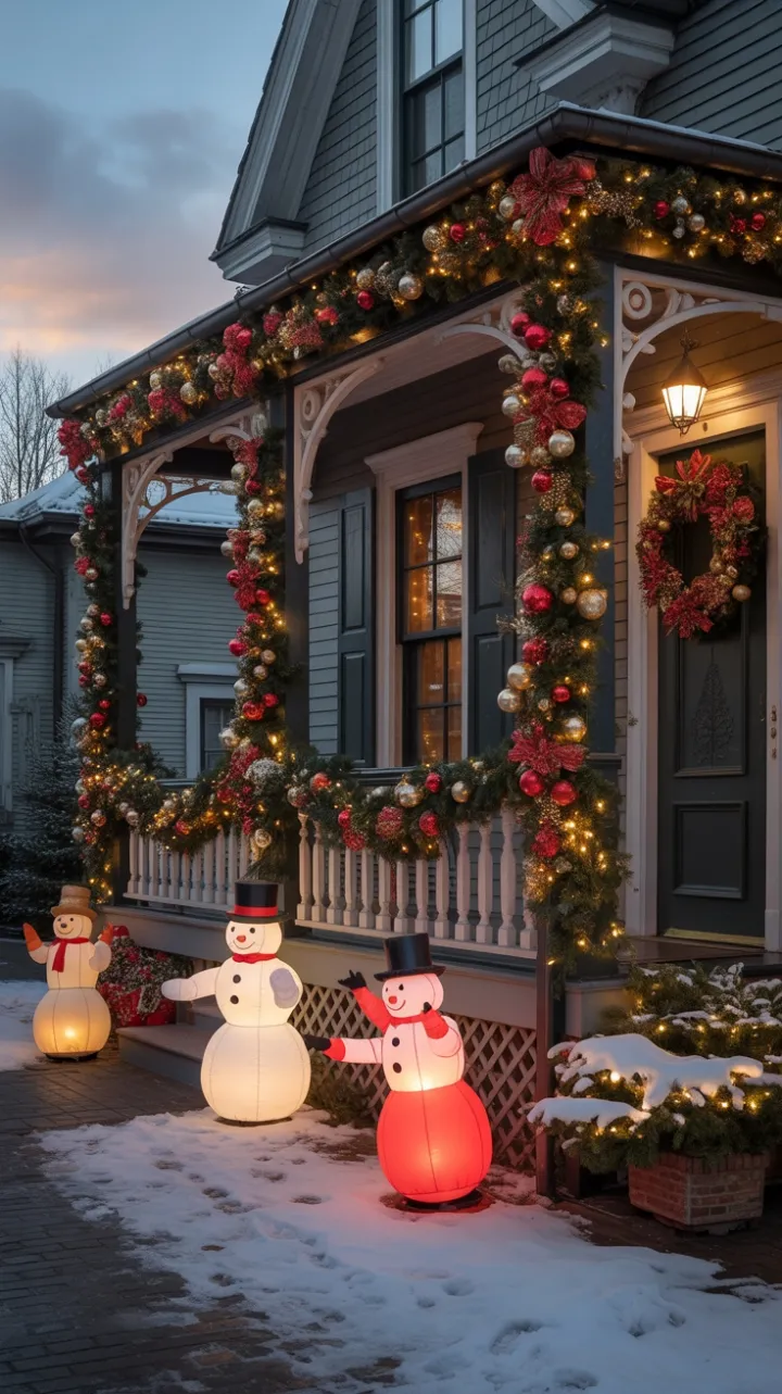 Twilight Magic on a Victorian Christmas Porch