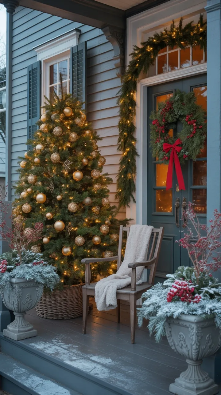 Golden Sunset on a Victorian Christmas Porch