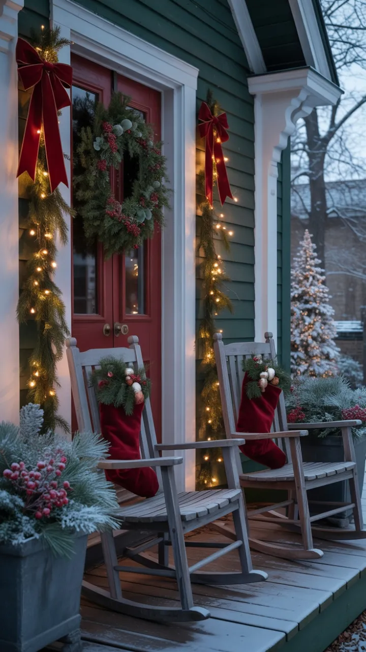 Twilight on a Victorian Christmas Porch