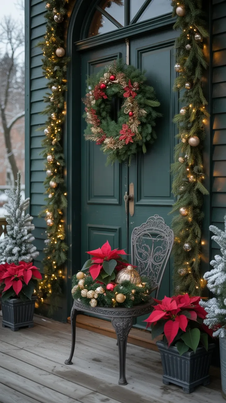 Victorian Porch Wreathed in Christmas Glow